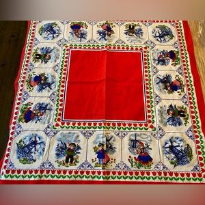 Vintage Dutch Tablecloth with Tulips, Windmills.